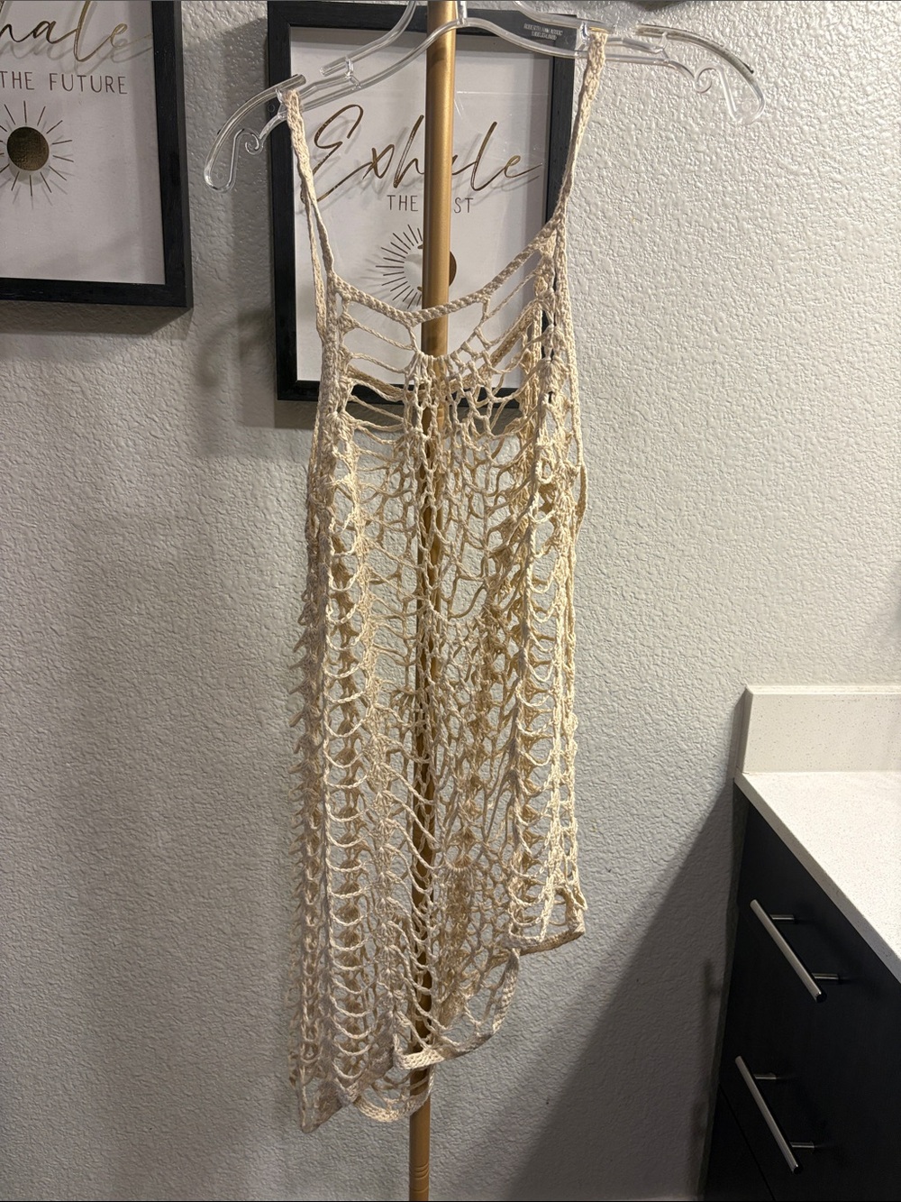 Crochet Open-Weave Swim Coverup in Cream
